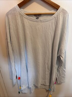 Lisa Todd Light Blue Long Sleeve Top with Pom Pom Trim